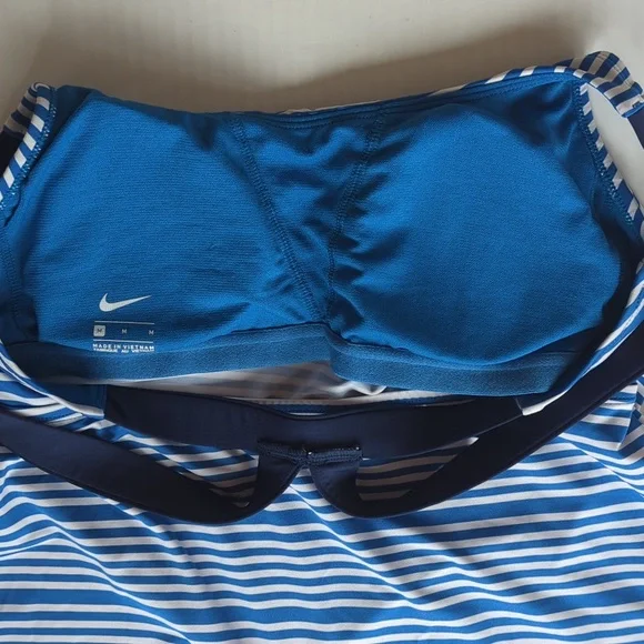 Nike Stripe V-Back Tankini Swimsuit Top MEDIUM Blue White Athletic - Picture 16 of 16